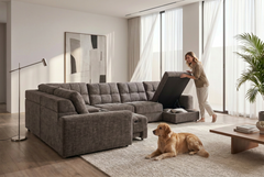 Haven Gunmetal 7-Piece Sleeper Sectional with Sliding Seats and Storage - Ornate Home