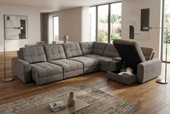 Haven Gunmetal 7-Piece Sleeper Sectional with Sliding Seats and Storage - Ornate Home
