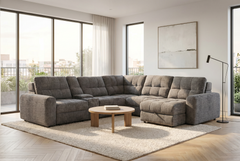 Haven Gunmetal 7-Piece Sleeper Sectional with Sliding Seats and Storage - Ornate Home