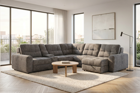 Haven Gunmetal 7-Piece Sleeper Sectional with Sliding Seats and Storage - Ornate Home