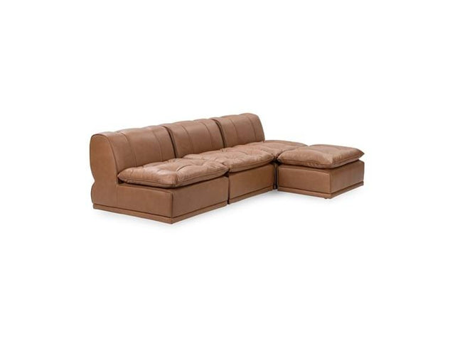 Haven Leather Toffee Brown 4 Piece Modular Sofa w/ Ottoman - Ornate Home