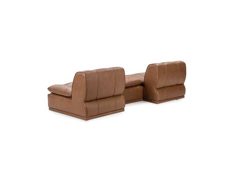 Haven Toffee Brown Leather 3 Piece Modular Sofa w/ Ottoman - Ornate Home