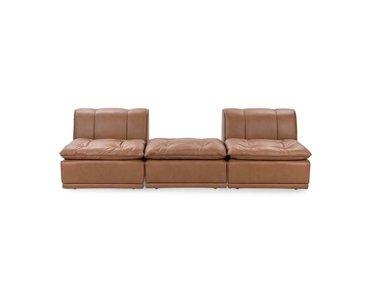 Haven Toffee Brown Leather 3 Piece Modular Sofa w/ Ottoman - Ornate Home