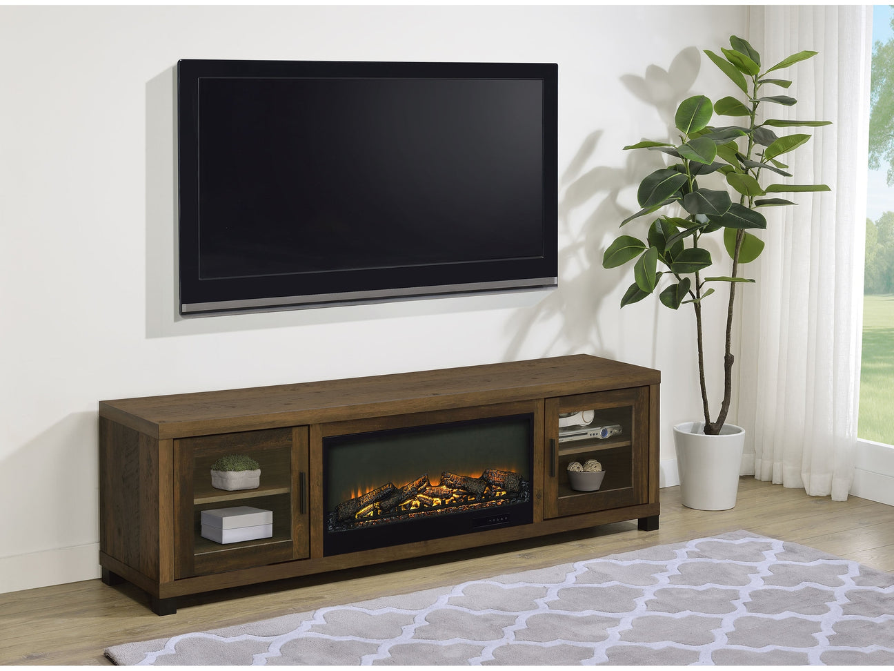 Havering Dark Pine 71-inch TV Stand Fireplace Media Console - Ornate Home