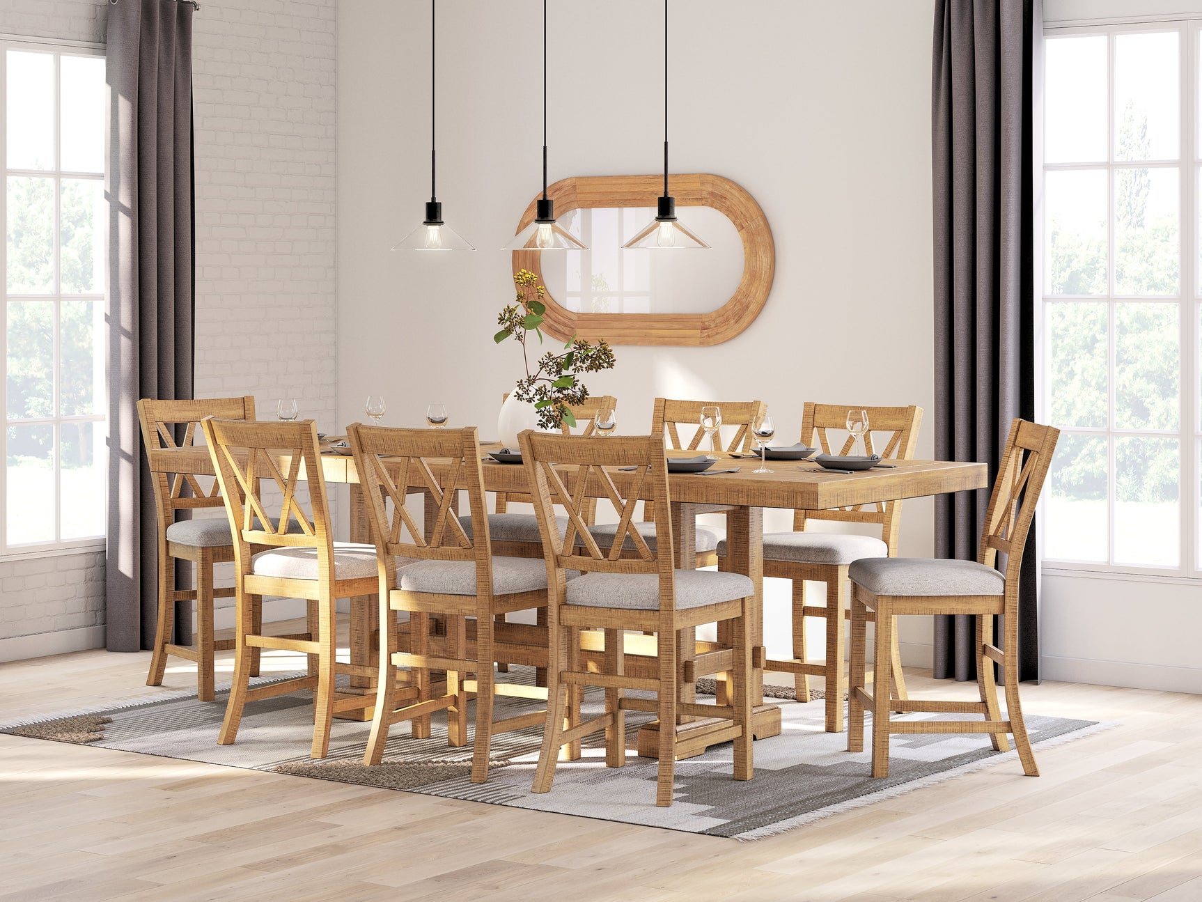Havonplane Brown Counter Height Dining Table and 8 Barstools (Online Special Price) - Ornate Home