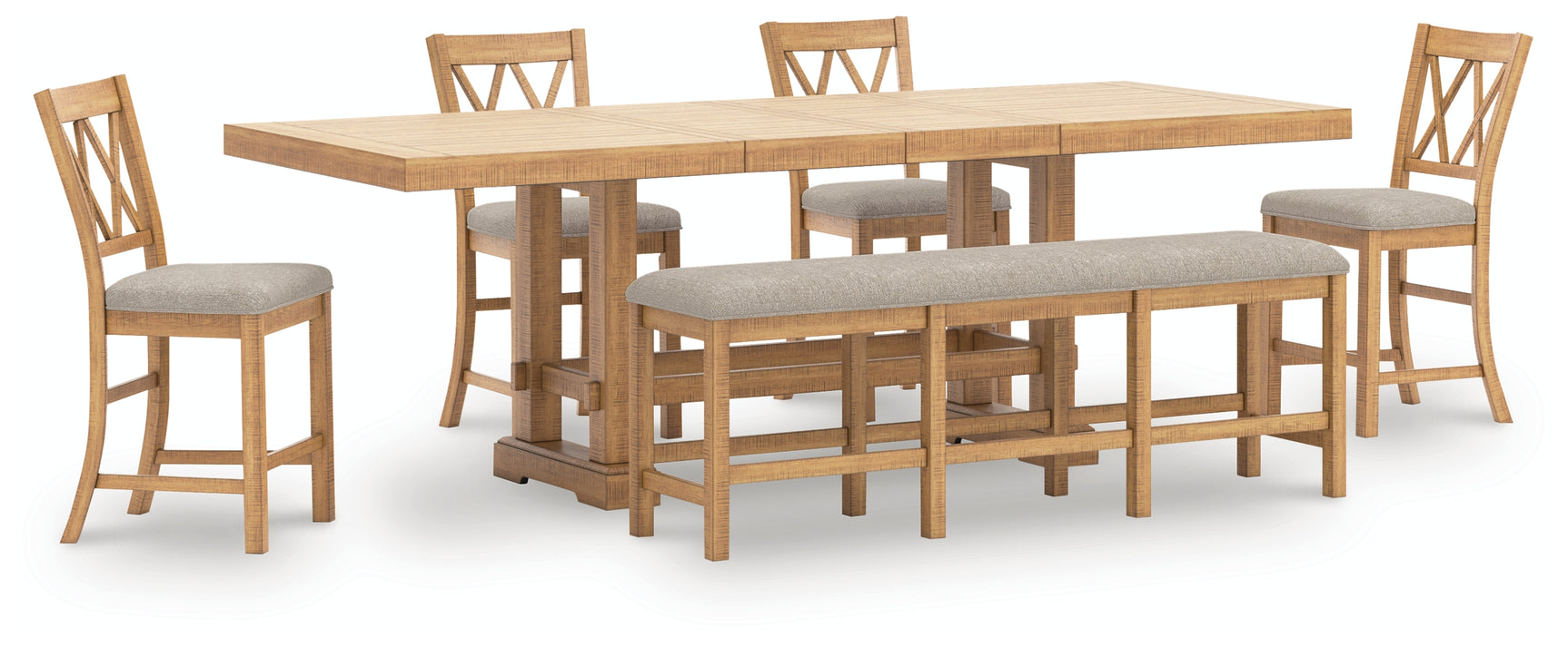 Havonplane Brown Counter Height Extension Dining Table 4 Barstools and Bench (Online Special Price) - Ornate Home
