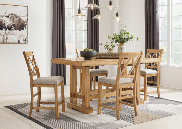 Havonplane Brown Counter Height Extension Dining Table and 4 Barstools - Ornate Home