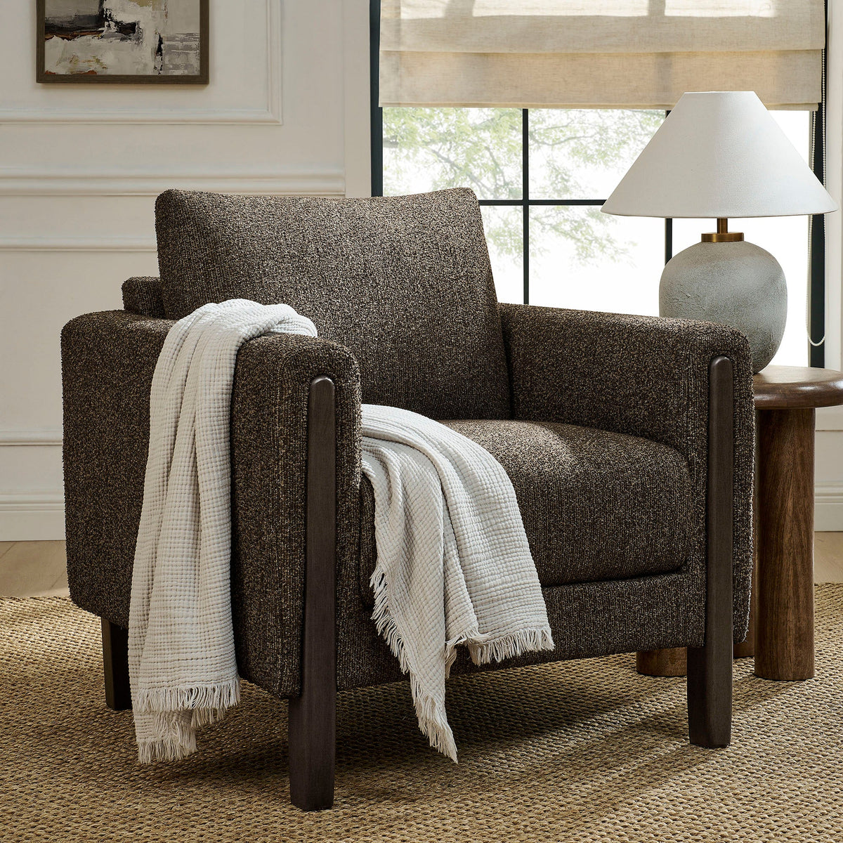 Hawken Antique/Espresso Boucle Fabric Accent Armchair - Ornate Home