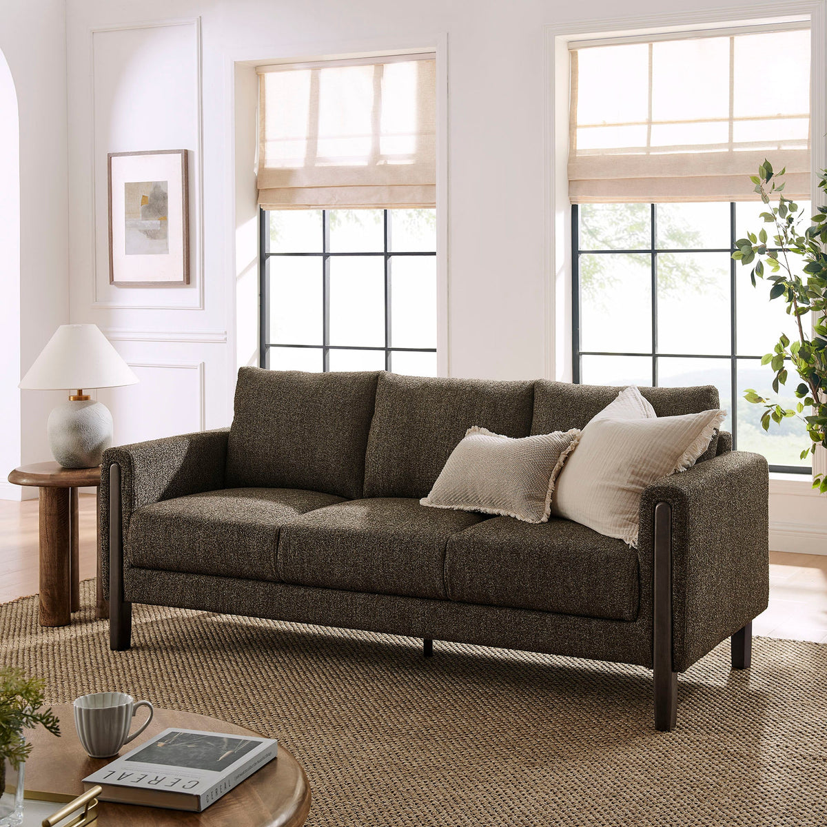 Hawken Antique/Espresso Boucle Fabric Sofa - Ornate Home