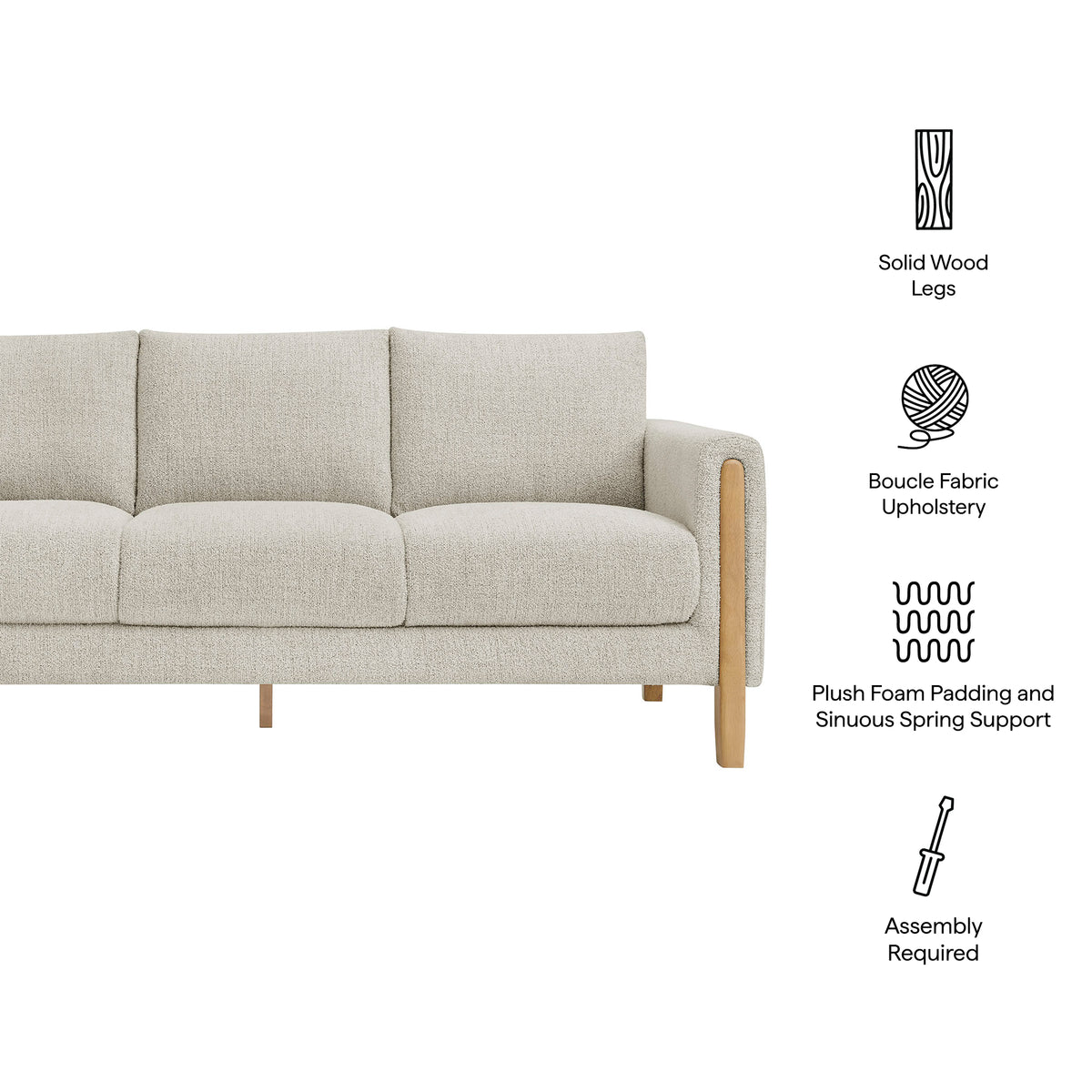 Hawken Parchment Beech Boucle Fabric Sofa - Ornate Home