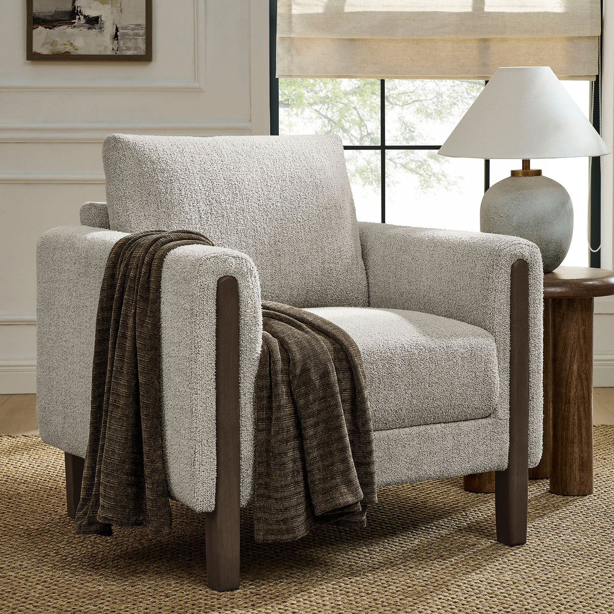 Hawken Parchment/Espresso Boucle Fabric Accent Armchair - Ornate Home