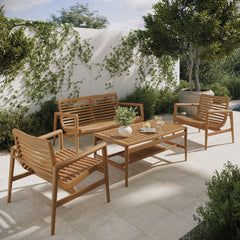 Hayden Natural 4-Piece Outdoor Patio Teak Wood Furniture Set - Ornate Home