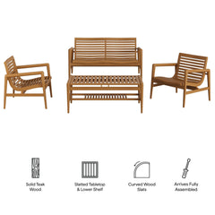 Hayden Natural 4-Piece Outdoor Patio Teak Wood Furniture Set - Ornate Home