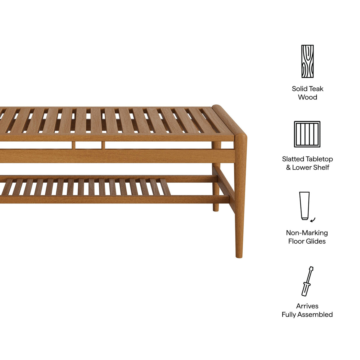 Hayden Natural 46 Inch Outdoor Patio Teak Wood Coffee Table - Ornate Home