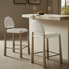 Hayley Brass/Cream Upholstered Fabric Counter Stools (Set of 2) - Ornate Home