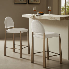 Hayley Brass/Cream Upholstered Fabric Counter Stools (Set of 2) - Ornate Home