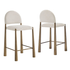 Hayley Brass/Cream Upholstered Fabric Counter Stools (Set of 2) - Ornate Home