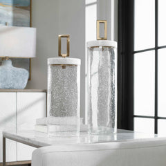 Hayworth Brass/White Seeded Glass Containers (Set of 2) - Ornate Home