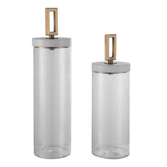 Hayworth Brass/White Seeded Glass Containers (Set of 2) - Ornate Home