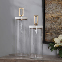 Hayworth Brass/White Seeded Glass Containers (Set of 2) - Ornate Home