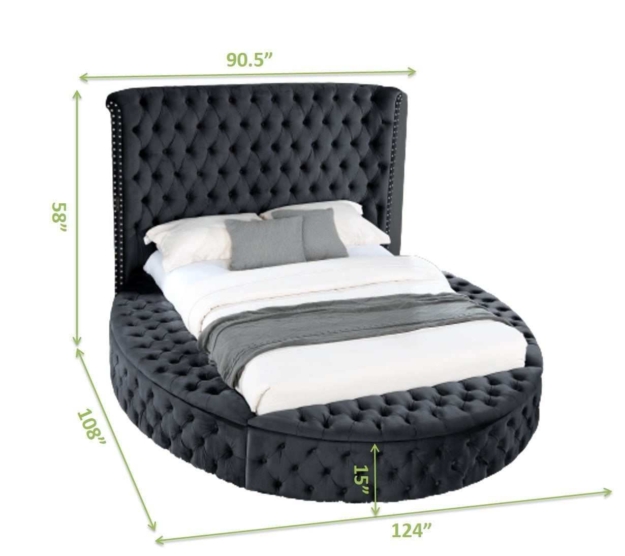 Hazel Black Tufted Velvet King Storage Bed - Ornate Home