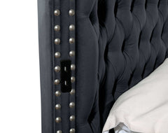 Hazel Black Tufted Velvet Queen Storage Bed - Ornate Home