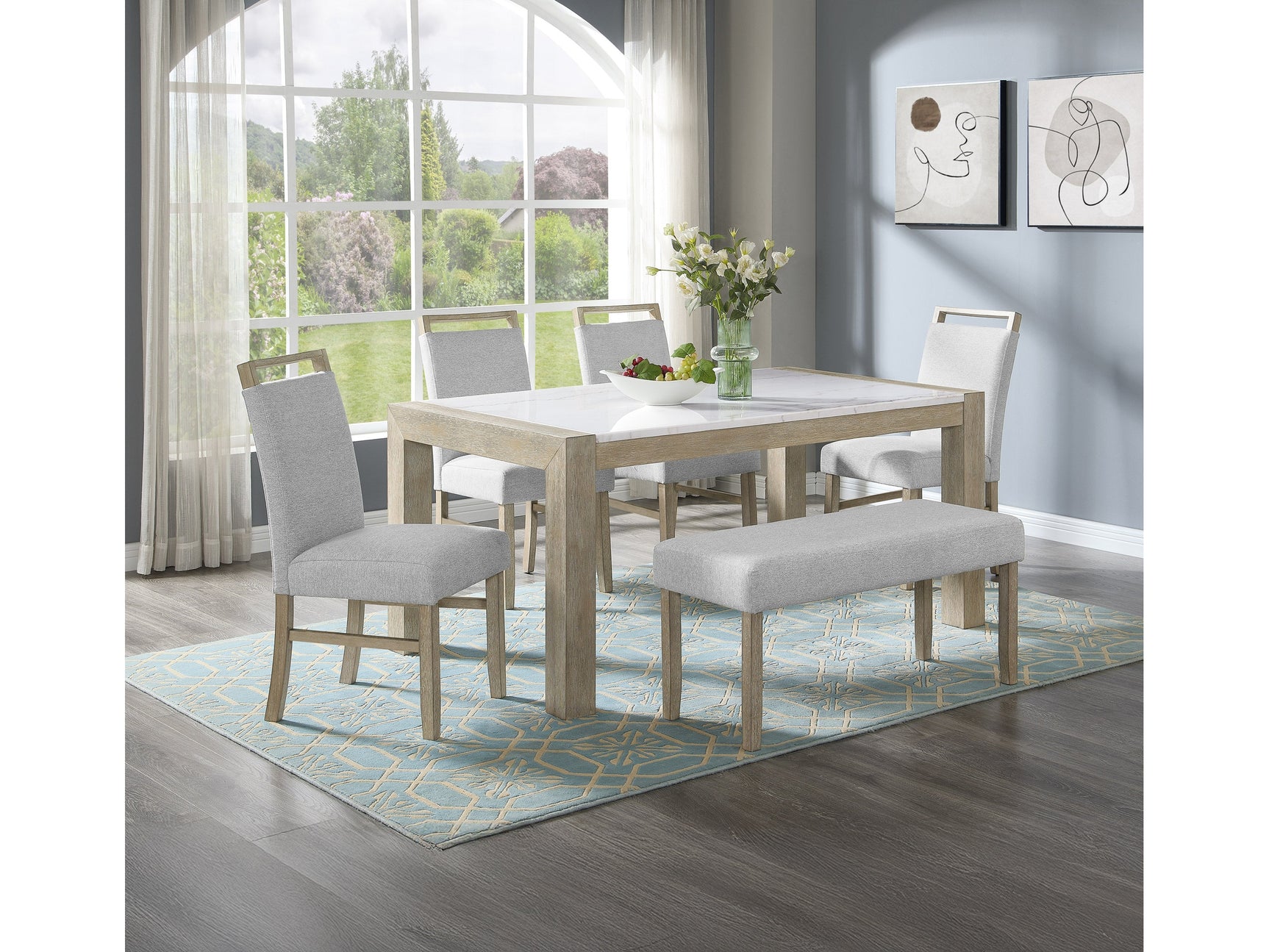 Hazel White/Natural Genuine Marble Top Dining Table - Ornate Home