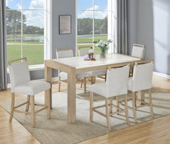 Hazel Weathered Oak/White/Neutral Genuine Marble Counter Height Dining Set - Ornate Home