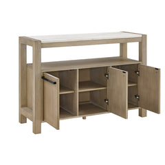 Hazel Weathered Oak/White Genuine Marble Sideboard - Ornate Home