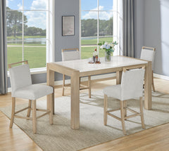 Hazel Weathered Oak/White/Neutral Genuine Marble Counter Height Dining Set - Ornate Home