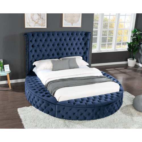 Hazel Blue Tufted Velvet Queen Storage Bed - Ornate Home