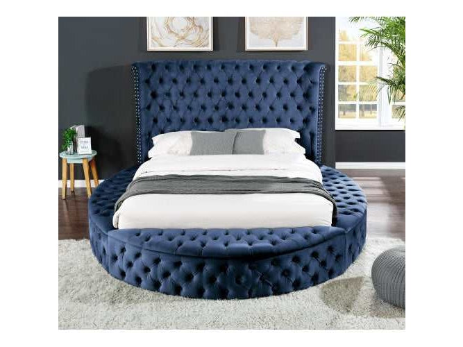 Hazel Blue Tufted Velvet Queen Storage Bed - Ornate Home