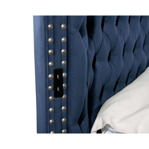 Hazel Blue Tufted Velvet Queen Storage Bed - Ornate Home