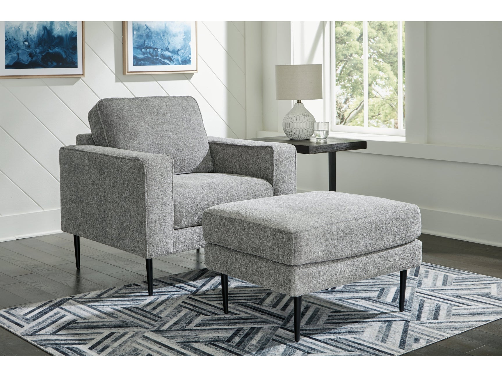 Hazela Charcoal Chair and Ottoman - Ornate Home