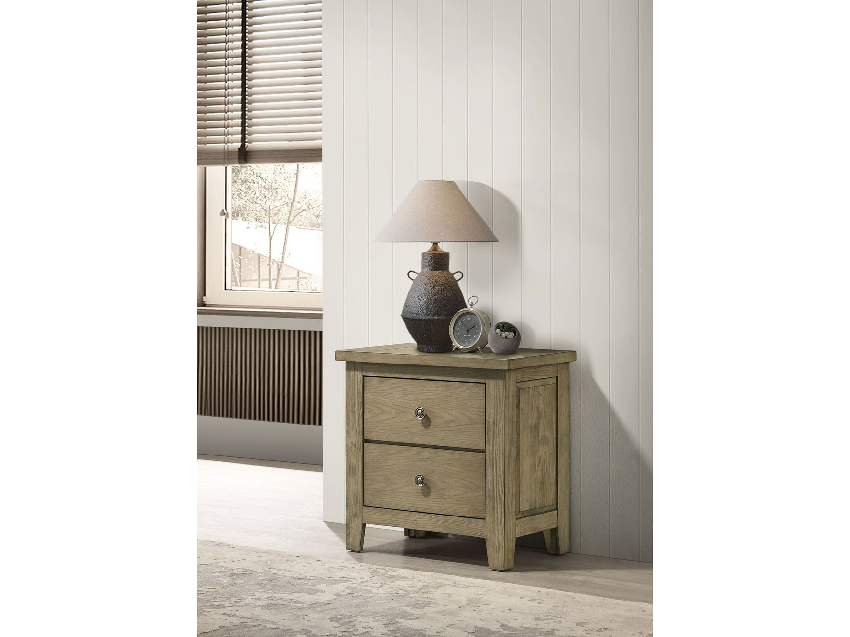Hazlewood Vineyard Oak 2-drawer Nightstand Bedside Table - Ornate Home