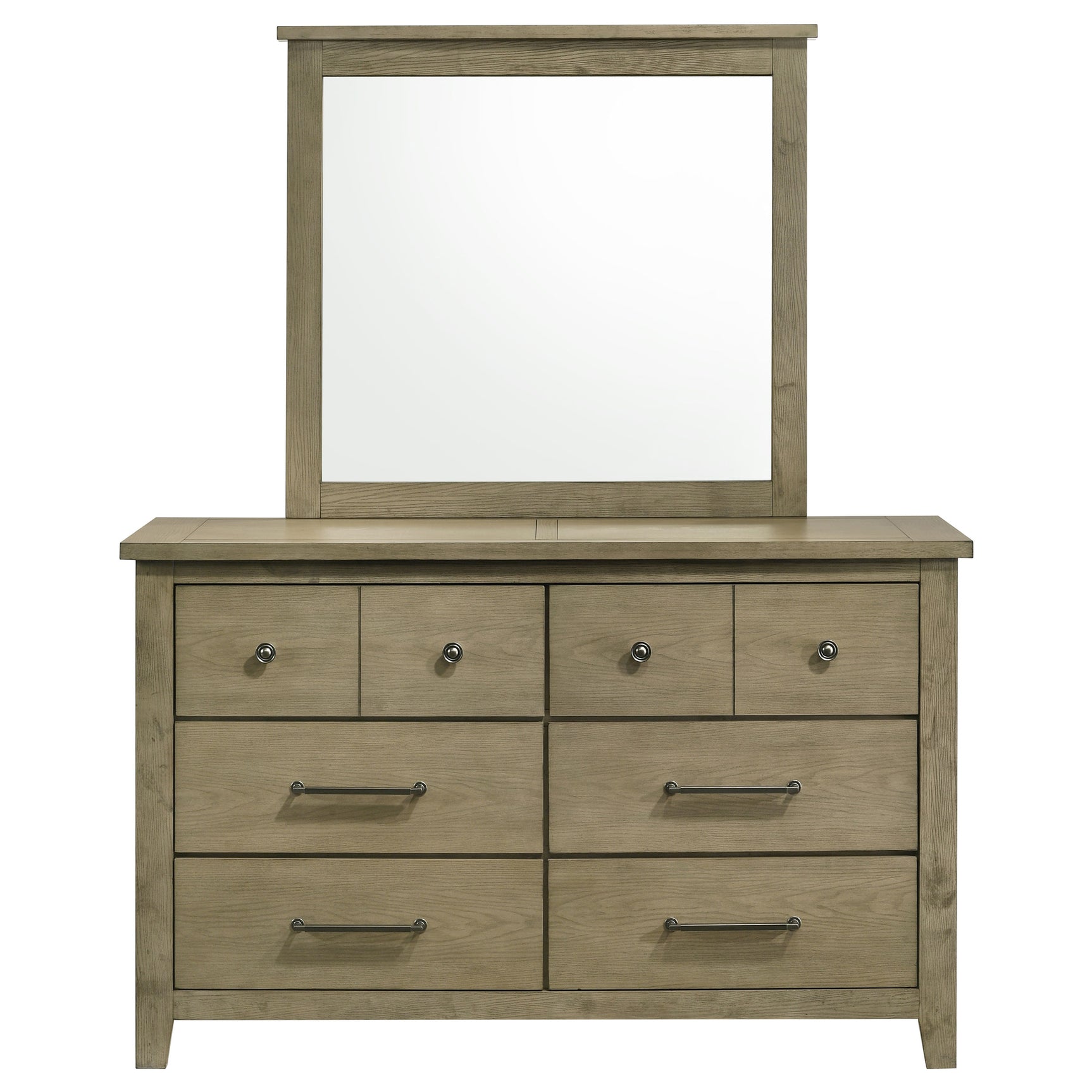 Hazlewood Vineyard Oak 6-drawer Bedroom Dresser with Mirror - Ornate Home