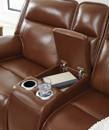 Healy Pier Chocolate Power Reclining Loveseat with Console - Ornate Home