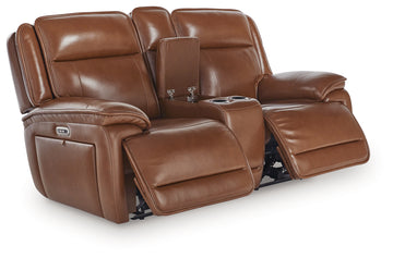 Healy Pier Chocolate Power Reclining Loveseat with Console - Ornate Home