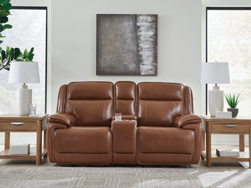 Healy Pier Chocolate Power Reclining Loveseat with Console - Ornate Home