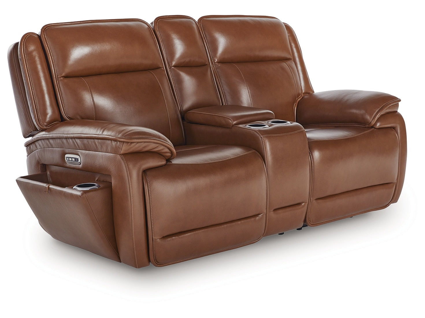 Healy Pier Chocolate Power Reclining Loveseat with Console - Ornate Home