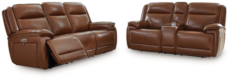 Healy Pier Chocolate Power Reclining Sofa and Loveseat - Ornate Home