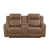 Hearth Brown Double Reclining Loveseat With Center Console - Ornate Home