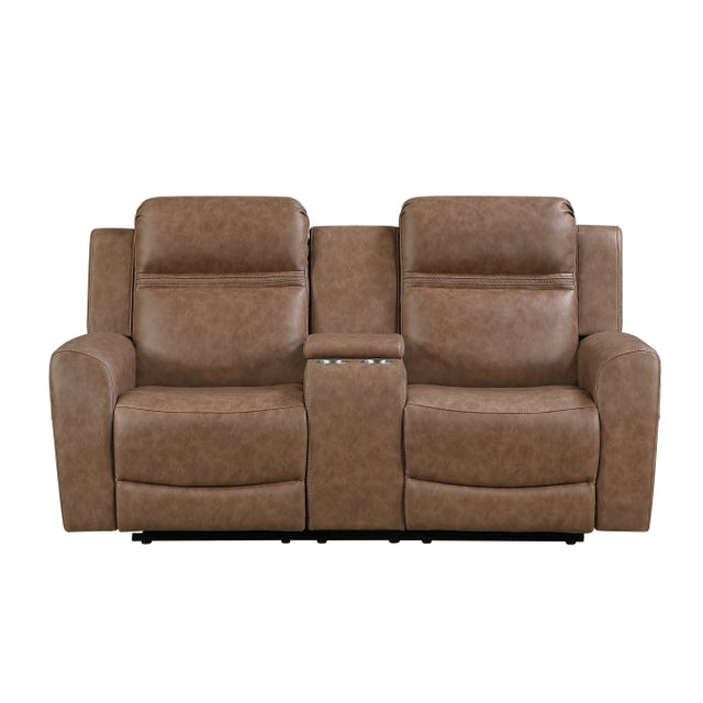 Hearth Brown Double Reclining Loveseat With Center Console - Ornate Home
