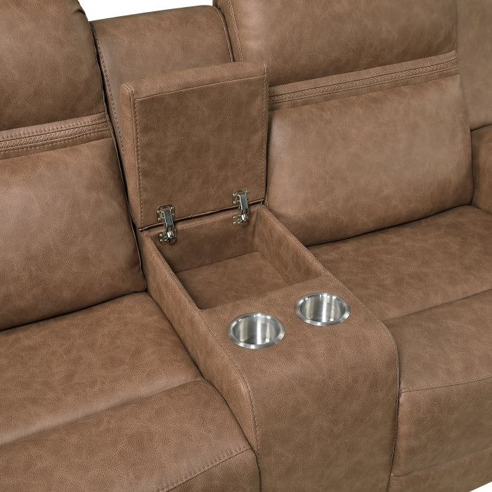 Hearth Brown Double Reclining Loveseat With Center Console - Ornate Home