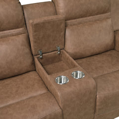 Hearth Brown Double Reclining Loveseat With Center Console - Ornate Home