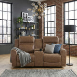 Hearth Brown Double Reclining Loveseat With Center Console - Ornate Home