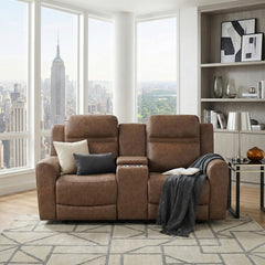 Hearth Brown Double Reclining Loveseat With Center Console - Ornate Home
