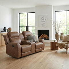 Hearth Brown Double Reclining Loveseat With Center Console - Ornate Home