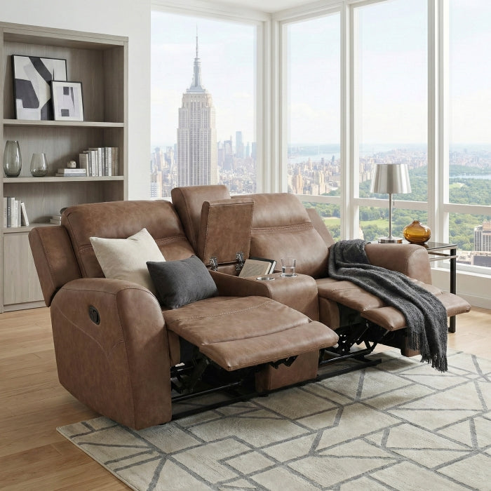 Hearth Brown Double Reclining Loveseat With Center Console - Ornate Home