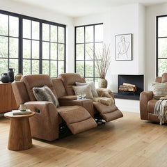 Hearth Brown Double Reclining Loveseat With Center Console - Ornate Home